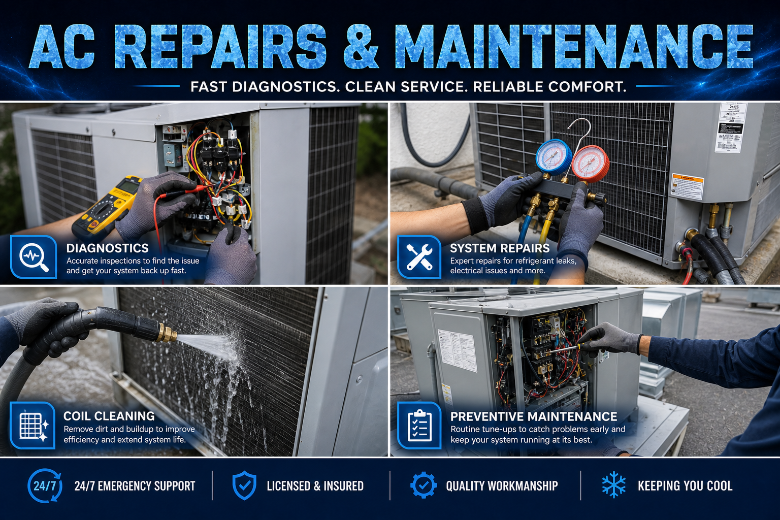 AC repair and maintenance service collage by Blue Freeze